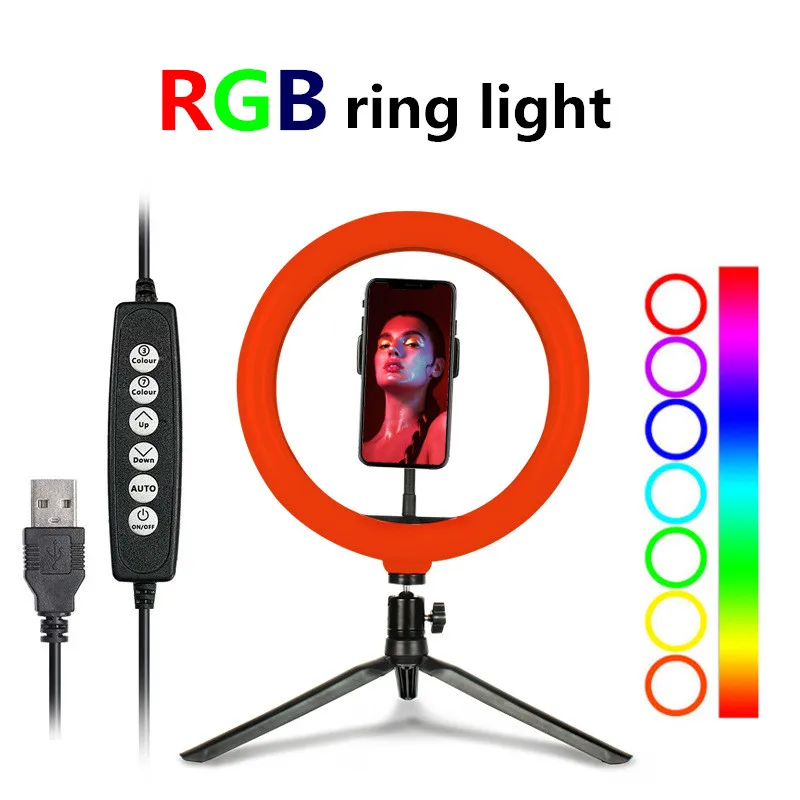 

Dimmable RGB LED Selfie Ring Fill Light Photo Ring Lamp With Tripod For Makeup Video Live Aro De Luz Para Celular