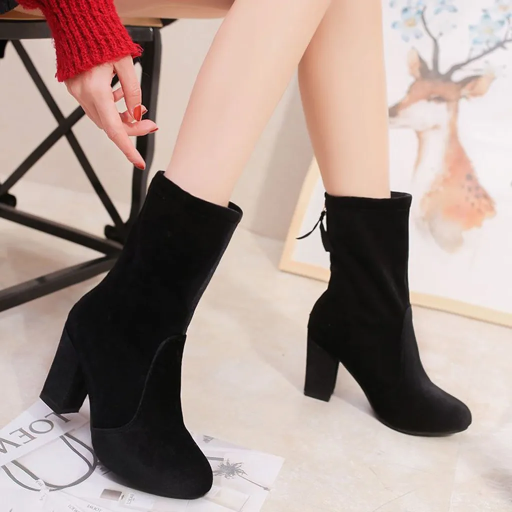 

Hot Spring and winter explosions Suede Medium tube Thicker matching wild high-top boots women shoes Size 35-43 Botas Mujer