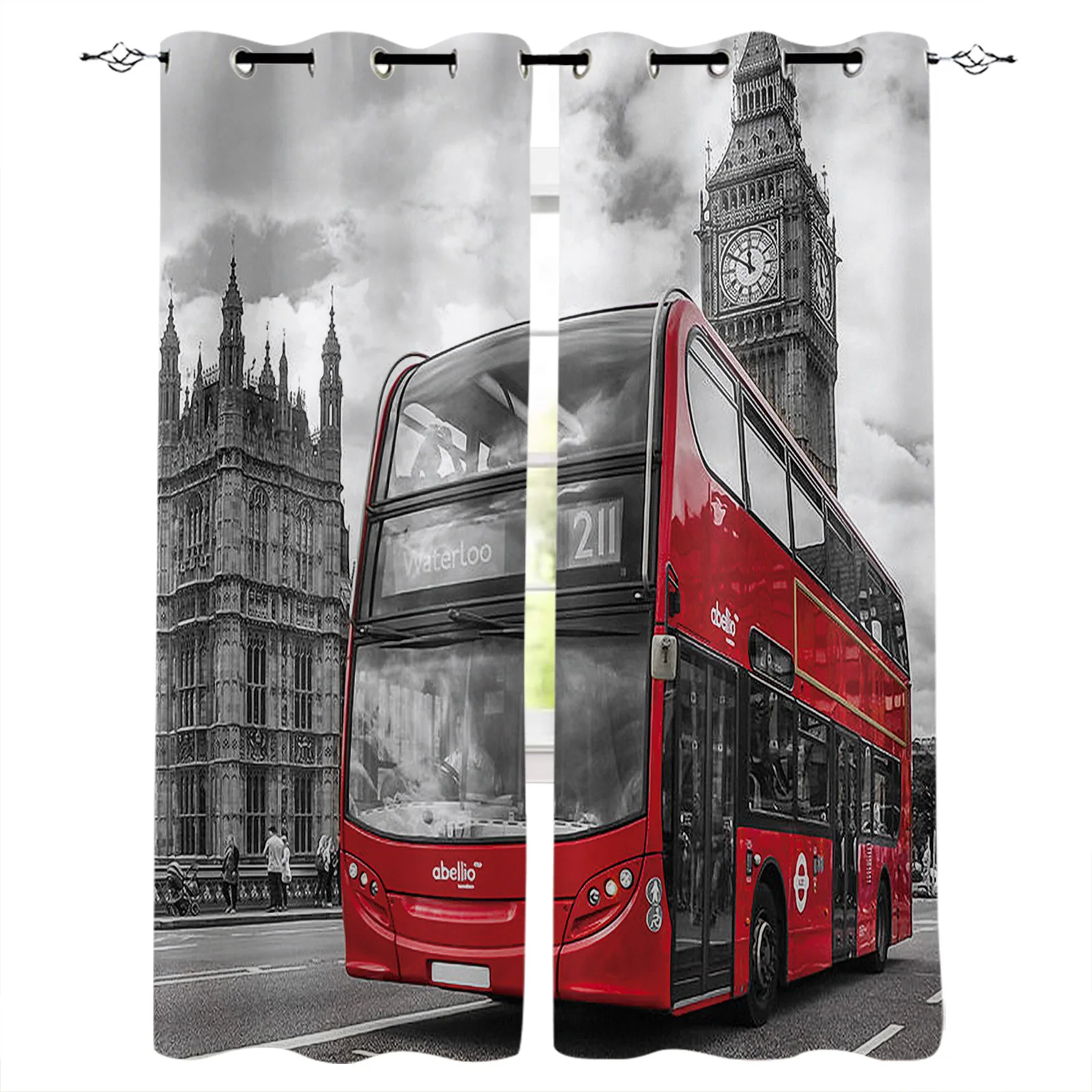 В стиле улиц Лондона Красный автобус Биг Бен оконные шторы в простом для Гостиная