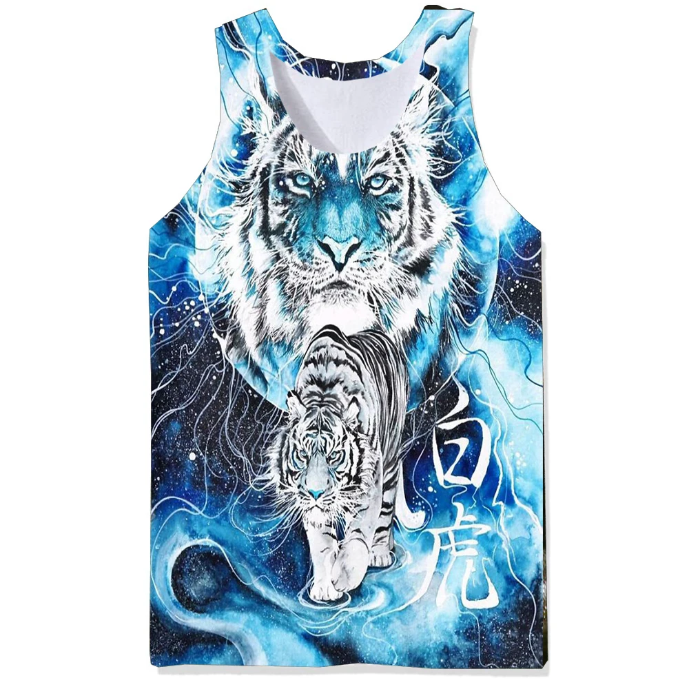 Майка UNEY с белым тигром для мужчин и женщин Пляжная рубашка без рукавов в виде