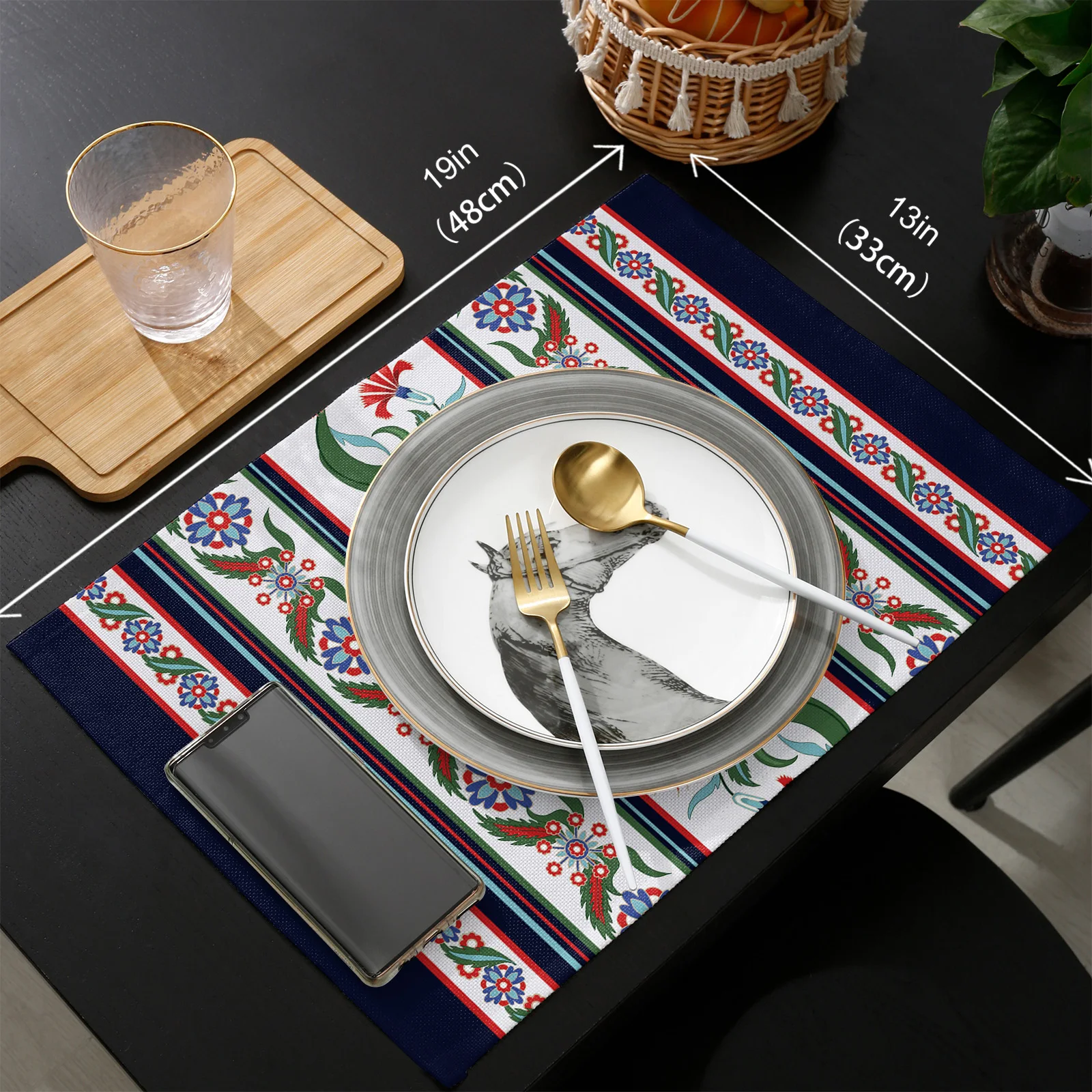 

Flower Plant Leaves Retro Table Runner Set Wedding Table Decoration Home Kitchen Dining Table Decor Placemats