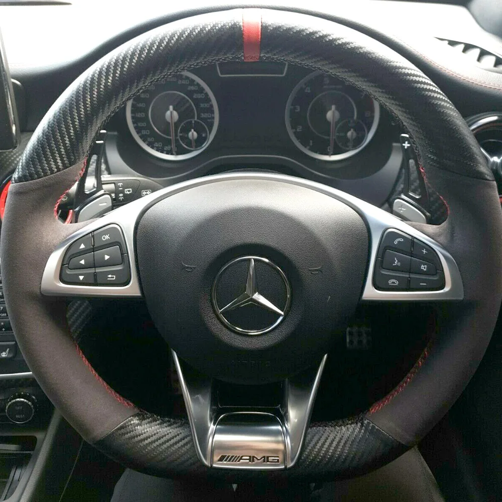 Чехол на руль из углеродного волокна и черной замши для Mercedes Benz S-Class S500 2016 / A-Class AMG