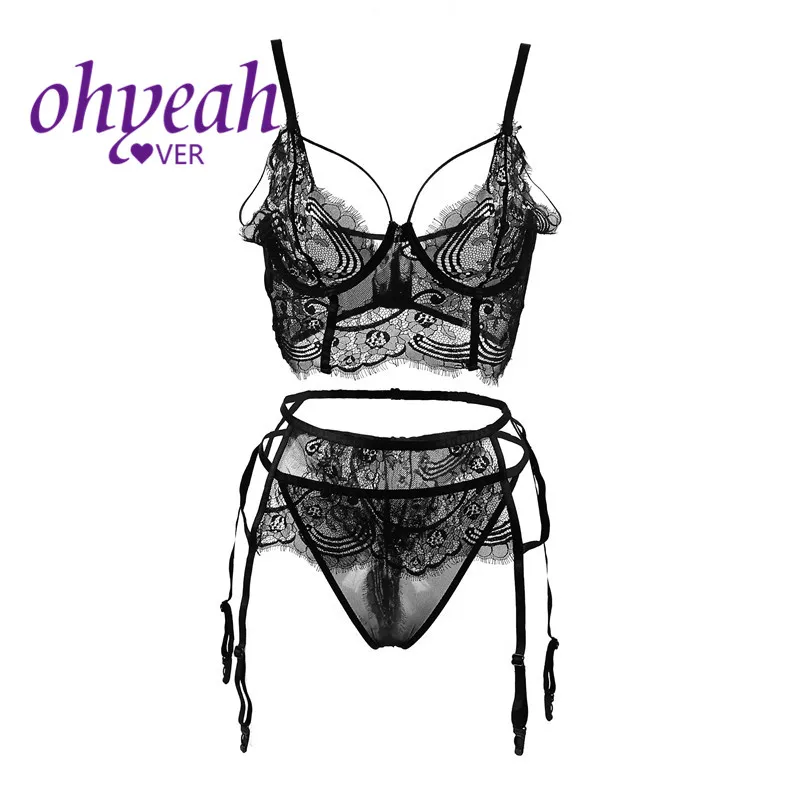 Ohyeahlover кружевной открытый бюстгальтер комплект из 3 шт. женского прозрачного