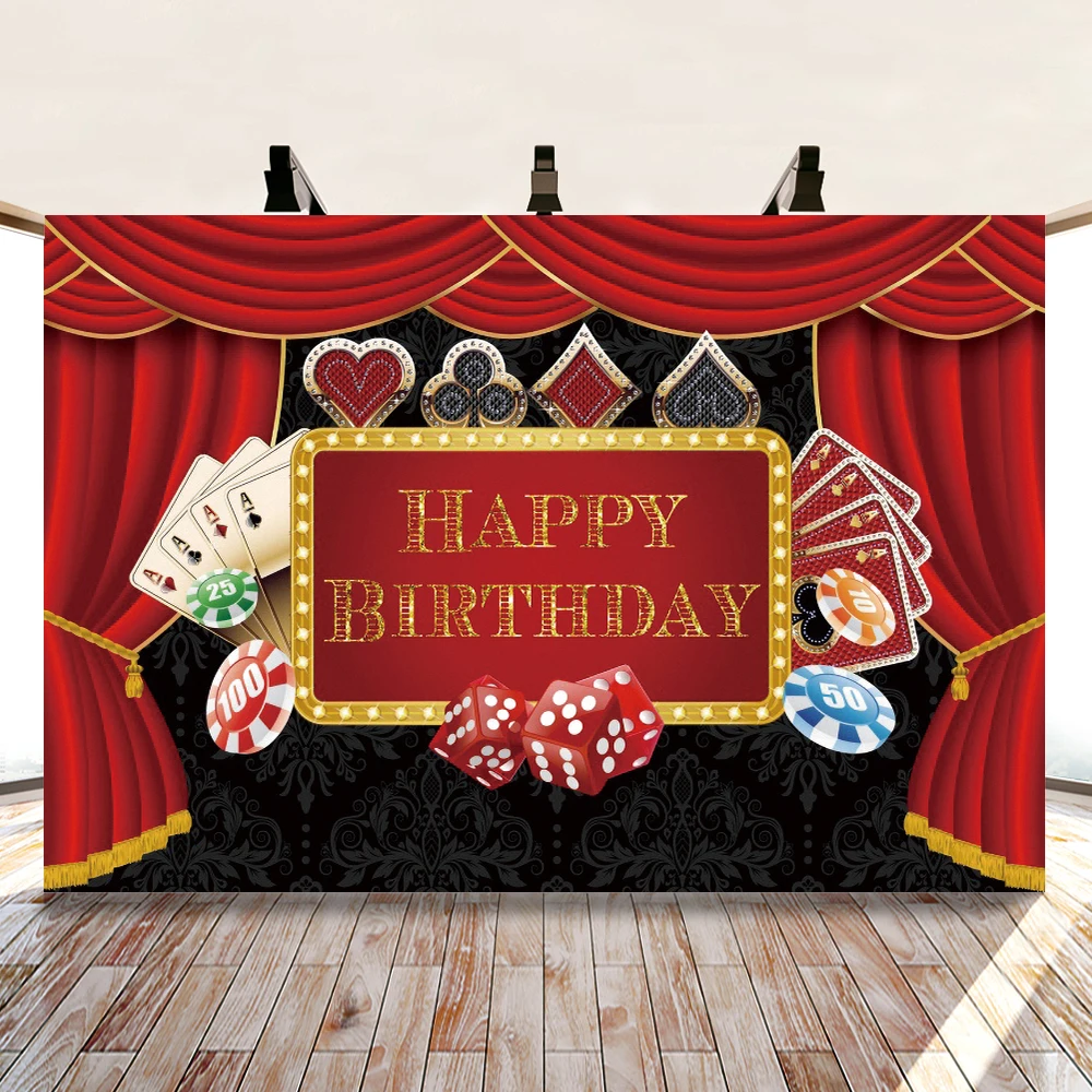 

Yeele Birthday Red Curtain Casino Poker Photocall Photography Backdrop Photographic Decoration Backgrounds For Photo Studio
