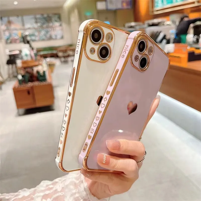 

Soft Plating Cute Love Heart Letters Shockproof Phone Case For iPhone 13 12 11 Pro Max X XR XS 8 7 Plus SE 2020 TPU Bumper