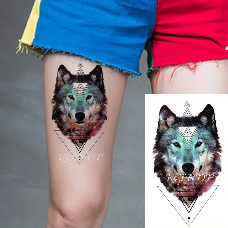 

Waterproof Temporary Tattoo Sticker Wolf Large Animal Triangle Dot Design Fake Tatoo Flash Tatto Arm Leg Body Art for Women Men