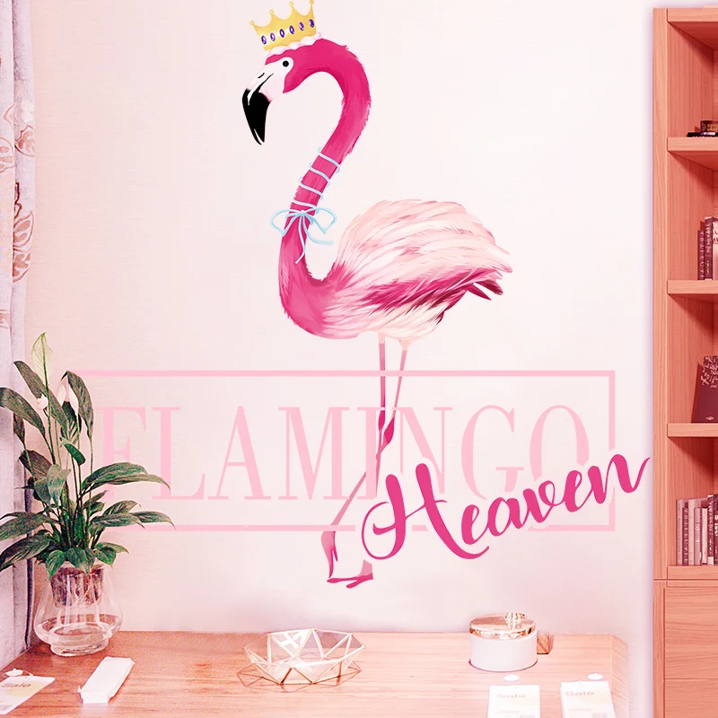 [SHIJUEHEZI] Romantic Pink Flamingo Wall Stickers for Kids Rooms Living Room House Decoration DIY Animal Decals | Дом и сад