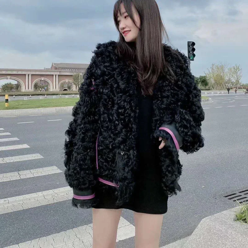 

SHZQ Women Coat Winter Short Clothes Imported Tuscany Real Sheep Fur Genuine Leather Jacket Wear on Both Sides Thick Warm Fn0099