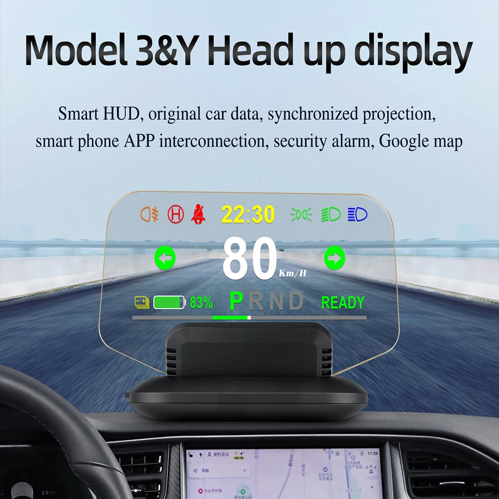 

HUD Smart Gadgets GPS Navigation Projector Indicator Light Speedometer Diagnostic Tools Head Up Display for Tesla Model3&Y