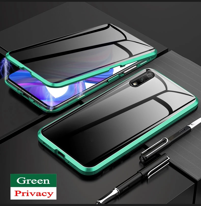 Зеленый Защитный Магнитный чехол для huawei P30 P20 Pro, двусторонний металлический бампер из закаленного стекла, чехол для huawei mate 20 - Цвет: Зеленый