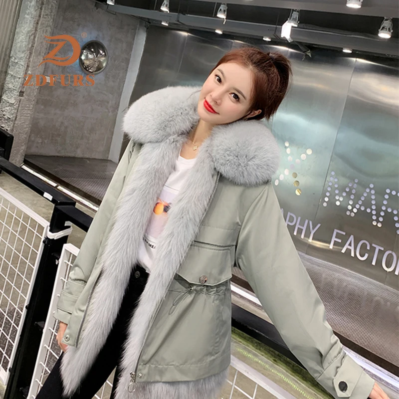 ZDFURS * 2019 зимняя куртка женская парка шуба из кролика рекс внутренний натуральный