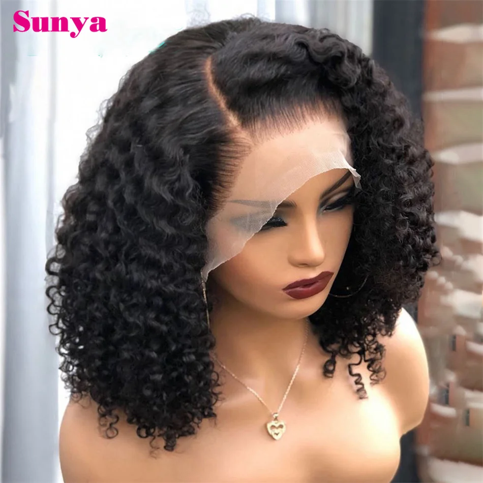 

Cheap Kinky Curly Short Bob Wig Wet And Wavy Lace Front Wig Human Hair Pre Plucked Jerry Curly Transparent 13x4 Lace Frontal Wig