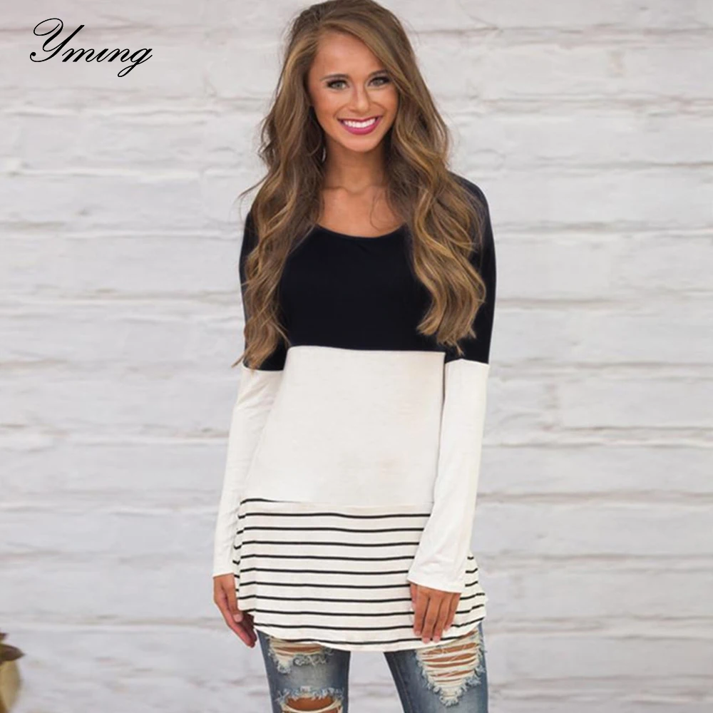 Модная Длинная блузка YMING женские кружевные рубашки в стиле пэчворк топы полоску