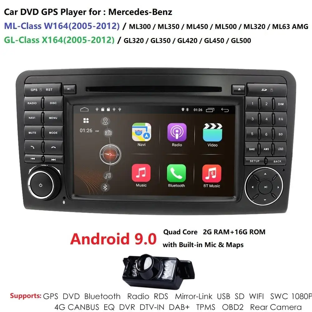 " CarGPS навигации для Mercedes Benz ML GL W164 ML300 ML350 DVD Радио Android8.1 iPod WI-FI 4G USB SD Cam-в OBD2 DAB+ Обратный Cam