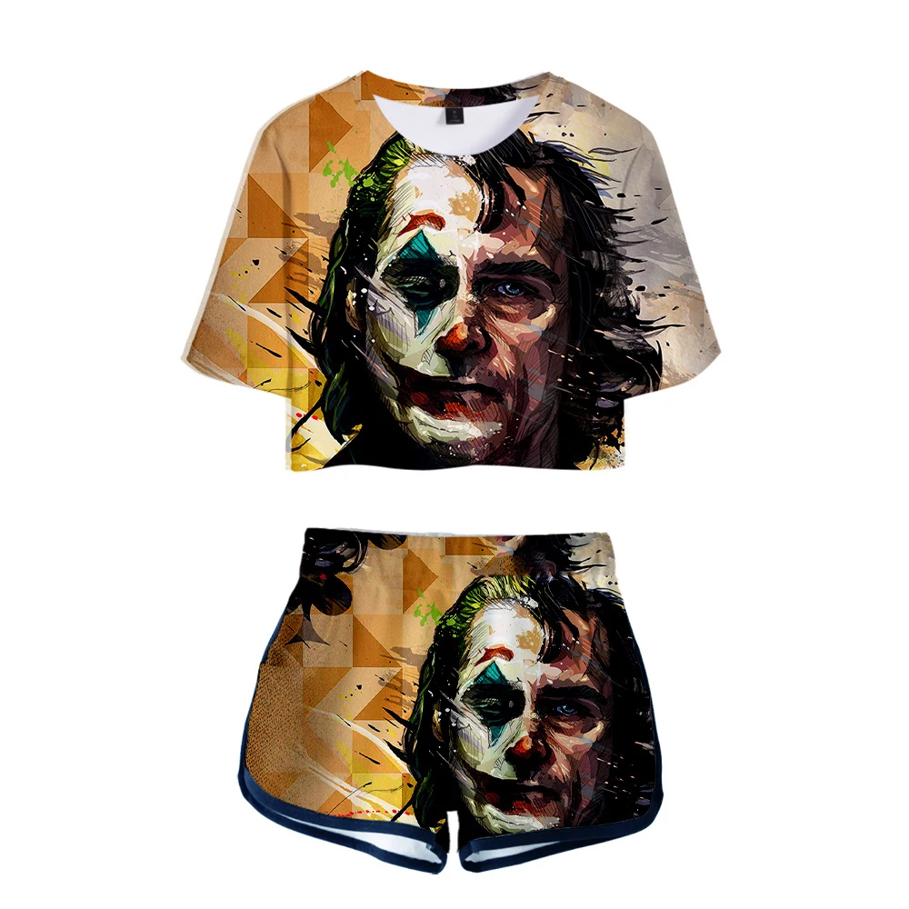 

Haha JOKER 3D Printed Tracksuit Women Two Piece Set Short Sleeve Crop Top+Shorts Girls Sexy Streetwear Clothes For Summer