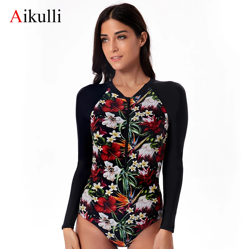 Aikulli Цельный купальник с принтом и длинным рукавом женский купальный костюм
