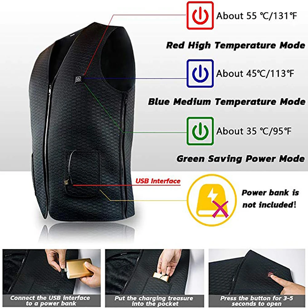 Жилет с подогревом инфракрасный жилет заряжаемый от USB подходит для зимних