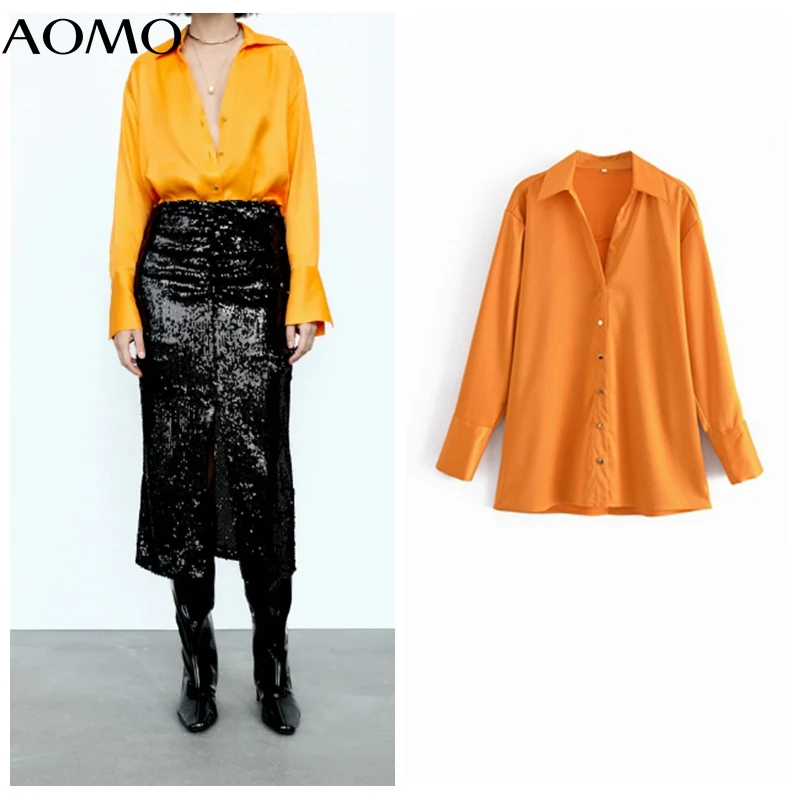 

Блузка AOMO Женская с длинным рукавом, желтая, в офисном стиле, SW18A, 2022