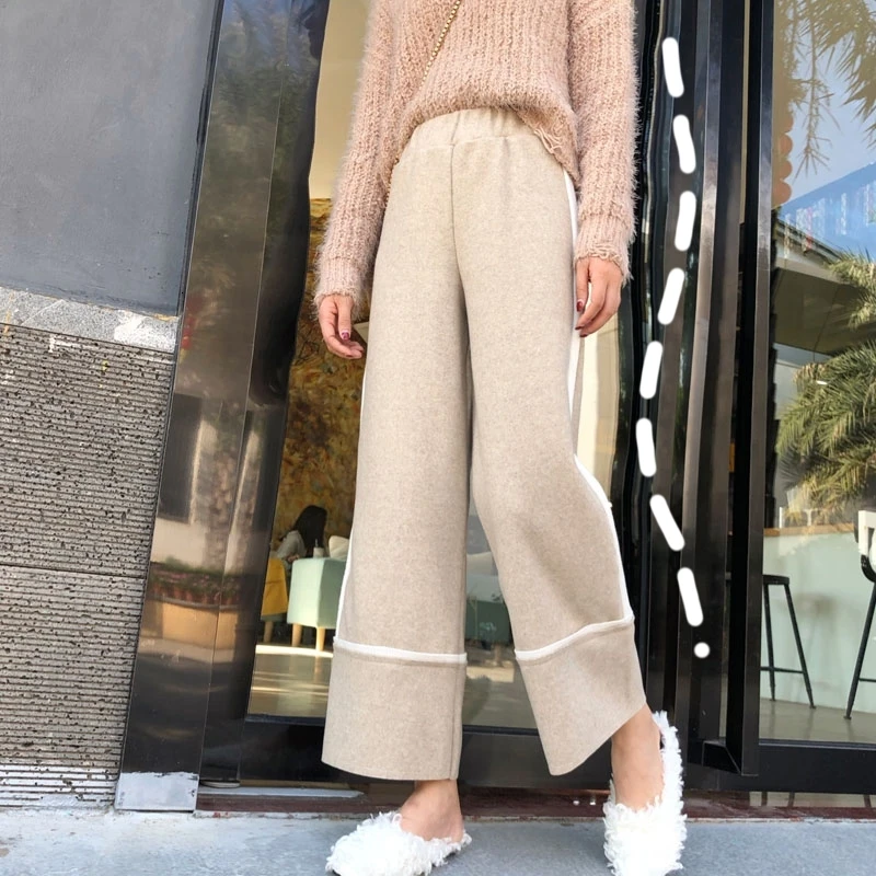 Женские шерстяные брюки с широкими штанинами Осень-зима 2019 повседневные