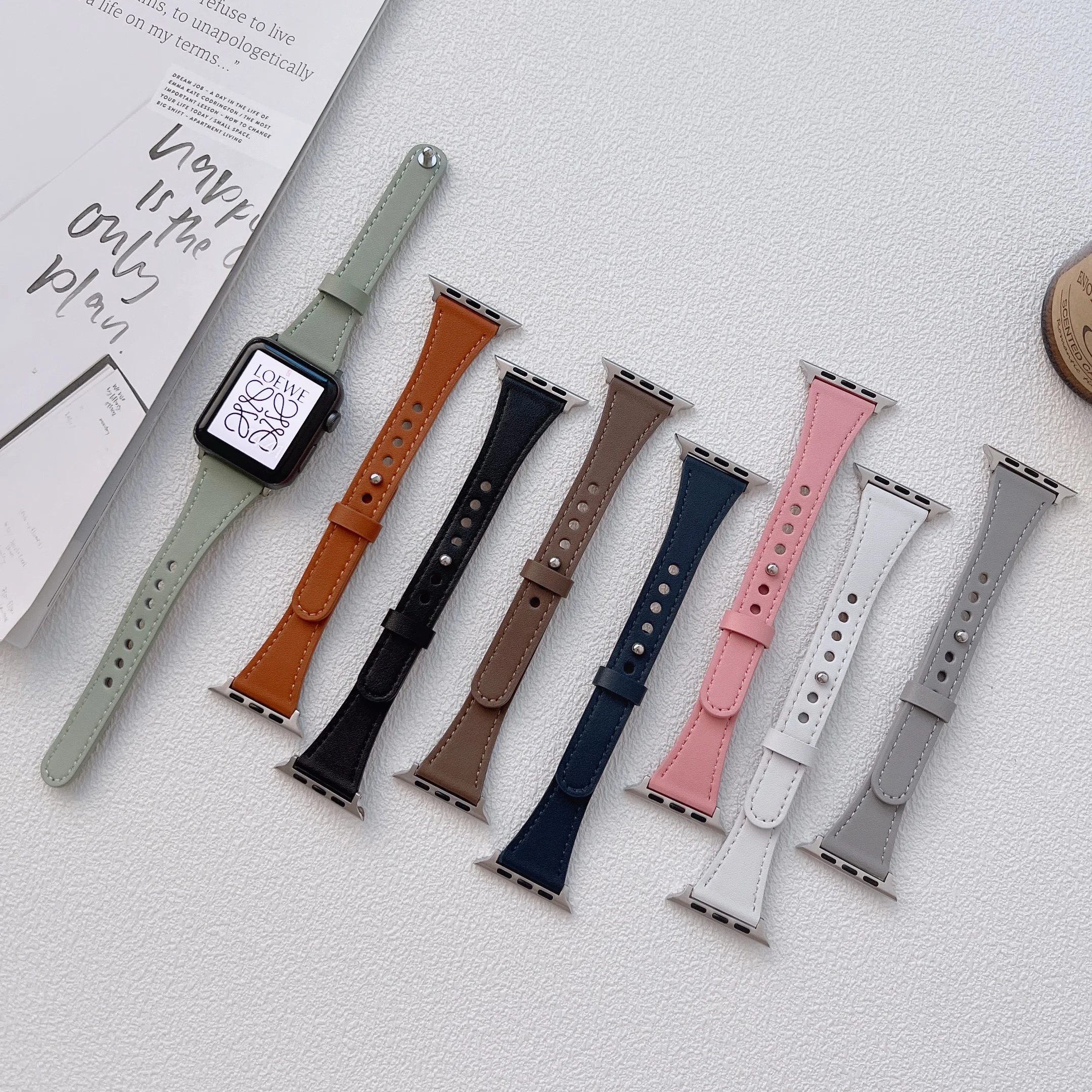 

YUKIRIN Genuine Leather Thin Straps For Apple Watch 38 40 41 42 44 45mm Series 7 SE 6 5 4 3 2 1 Correa Bacelet Watchbands