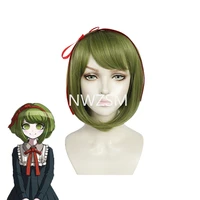 anime danganronpa trigger happy havoc monaca towa wig cosplay costume dangan ronpa green short clip ponytails hair wigs