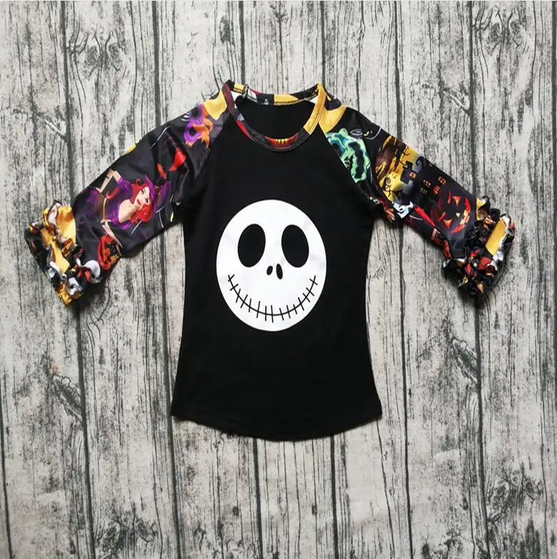 Дети Хэллоуин рубашка девушка мультфильм Тыква череп печати топы с длинными
