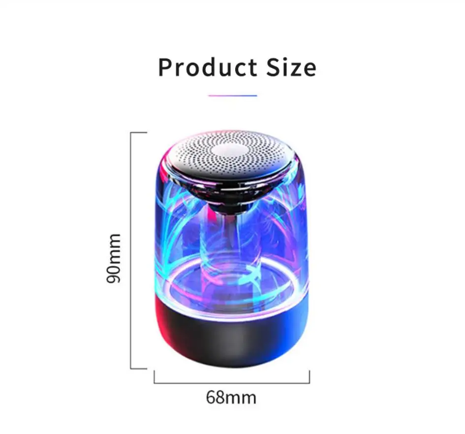 

Subwoofer portable colorful lighting car crystal glass LED Light Stereo Column Wireless Bluetooth Speakers TF Card FM For Phones