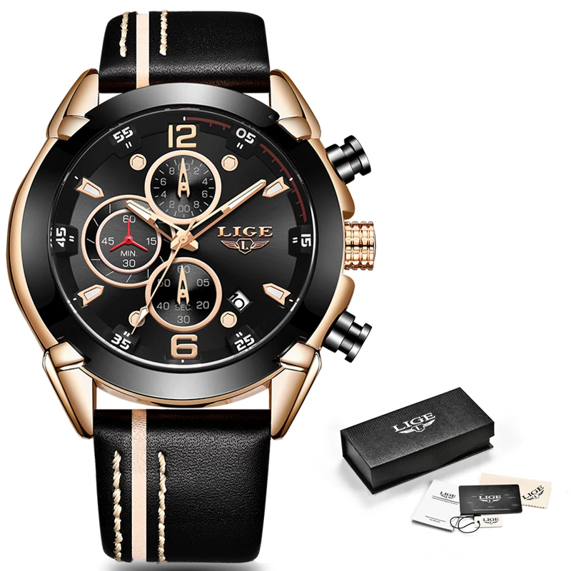 

2020 Fashion Mens Watches LIGE Top Brand Luxury Wrist Watch Men Casual Leather Waterproof Clock Sport Chronograph Relojes Hombre