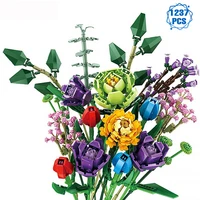 moc 999pcs colorful phalaenopsis vase flowers bouquets plants potted blossom ornaments decoration building bricks blocks diy toy