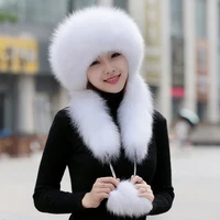 lmitation fur hat snow hat autumn winter imitation fox fur hat scarf one body warmth womens new versatile girl outdoor white
