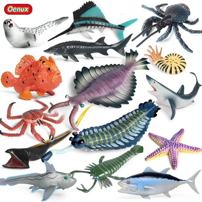 Oenux Ocean Marine Crab Ray Starfish Jellyfish Model Simulation Whale Shark Sea Life Animals PVC Action Figures Collection Toy