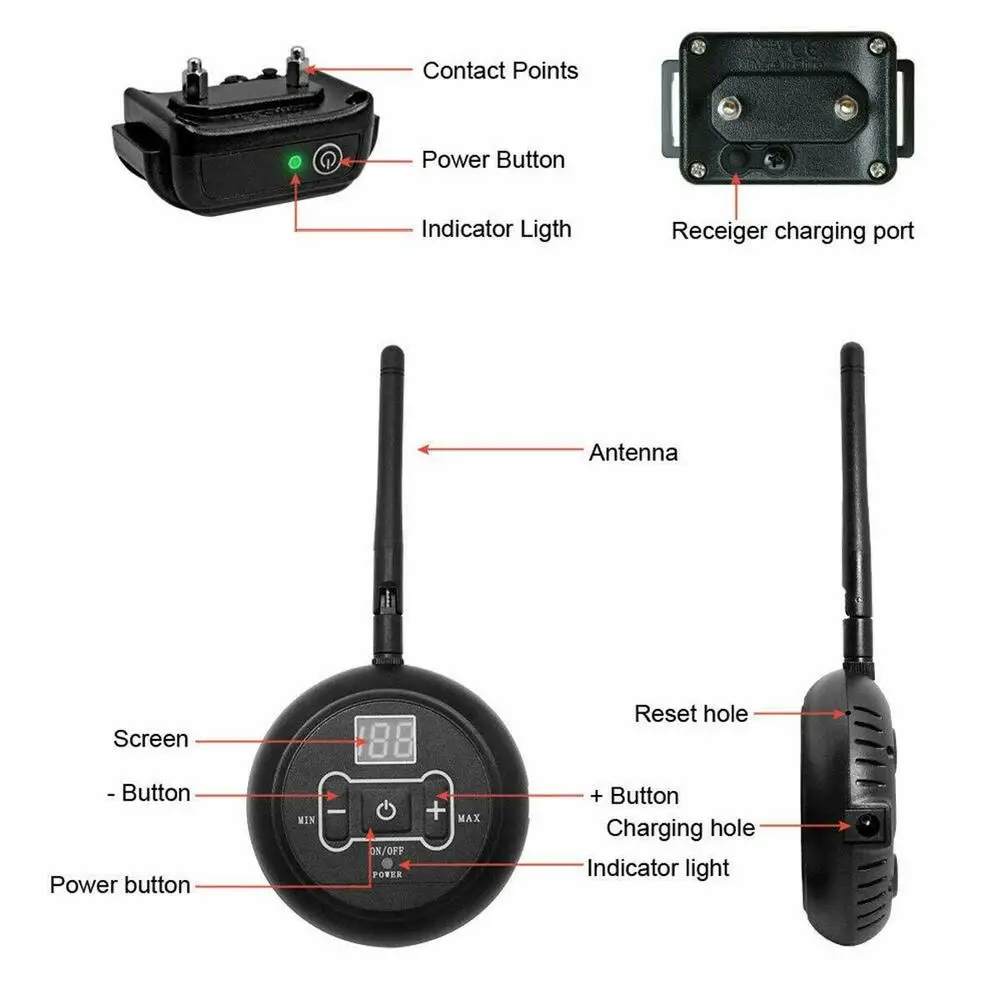 

500m Wireless Electric Dog Fence Smart Waterproof Dog Training Collar Sound/Shock Bark Stopper Dog Training Device for 1/2/3 Dog