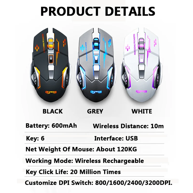 satxtrem gaming mouse 3200dpi bluetooth wireless usb charging rgb led mechanical pc laptop desktop computer mouse free global shipping