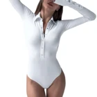 DEWADBOW для женщин, сексуальный глубокий v-образный вырез на пуговицах с отложным воротником с длинными рукавами облегающие Топы боди укороченный спортивный костюм, белыйчерныйкоричневый пикантные женские сапоги в европейском стиле