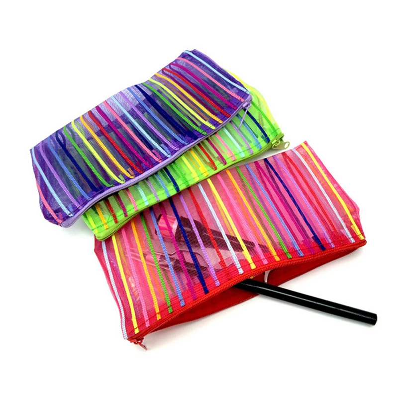 

1Pc 18.5*10.5cm Mini Lovely Colorful lines wash bags Cosmetic Bag New Transparent storage bags