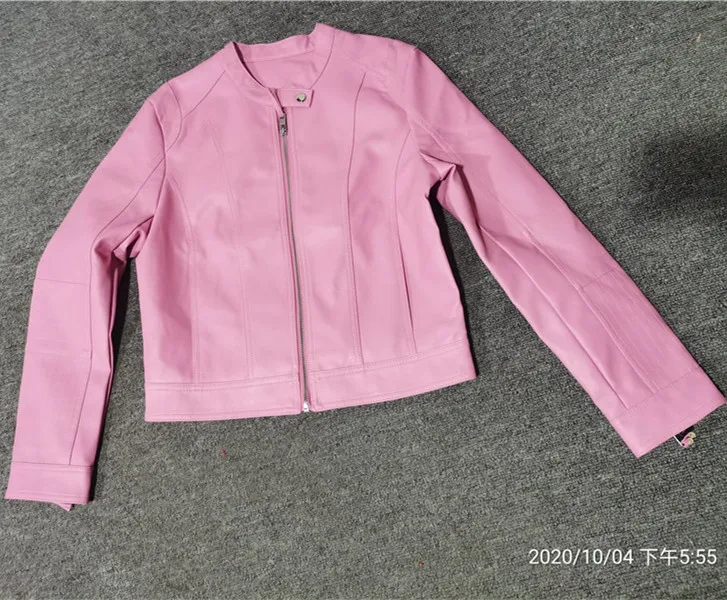 DANCING WINGS Spring Fall Women's Short PU Leather Motorcycle Jackets Pink Black