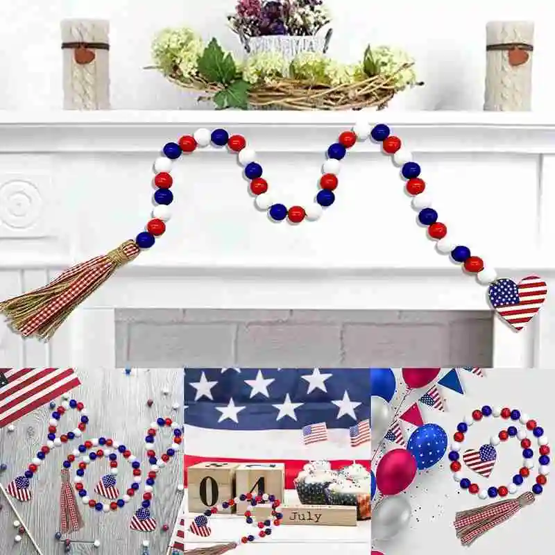 

Diy Tassels Wooden Beads Circle Star National Flag Garland Bead Wooden Items Beaded Pendant Hanging Decoration Ornaments H5Y7