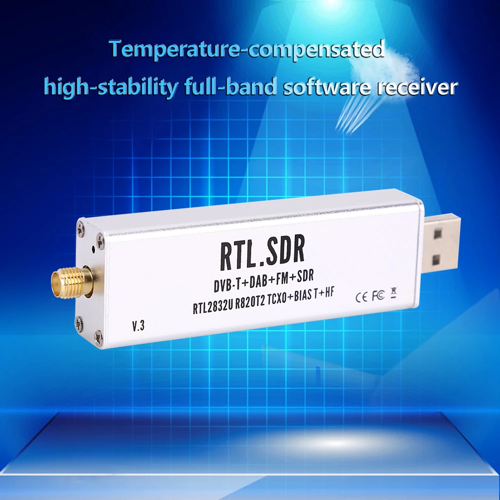 

SDR Receiver Software Defined High Stability Radio Receiver RTL2832U + R820T2 Chip 1PPM TCXO ADS-B 0.1MHz-1.7GHz Full Band