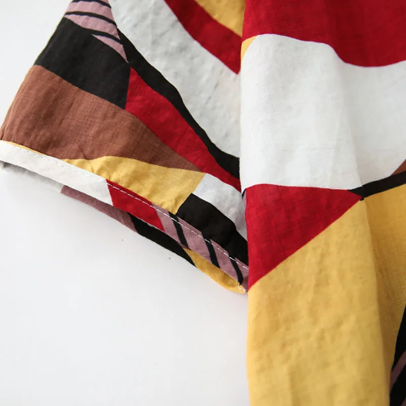 2020 летняя футболка размера плюс Женская Геометрическая большого из хлопка и льна