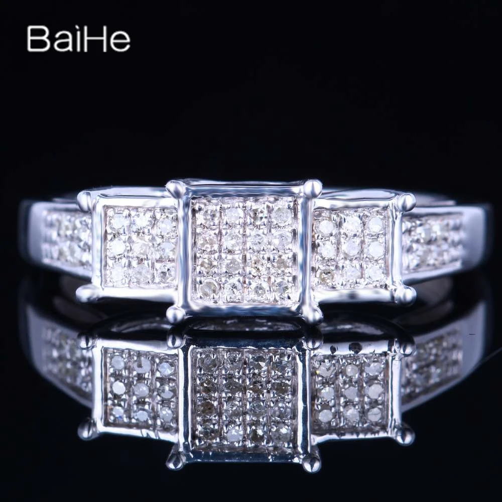 

BAIHE Solid 10K White Gold H/SI Natural Diamonds Ring Women Men Engagement Wedding Trendy Fine Jewelry Кольцо с бриллиантами
