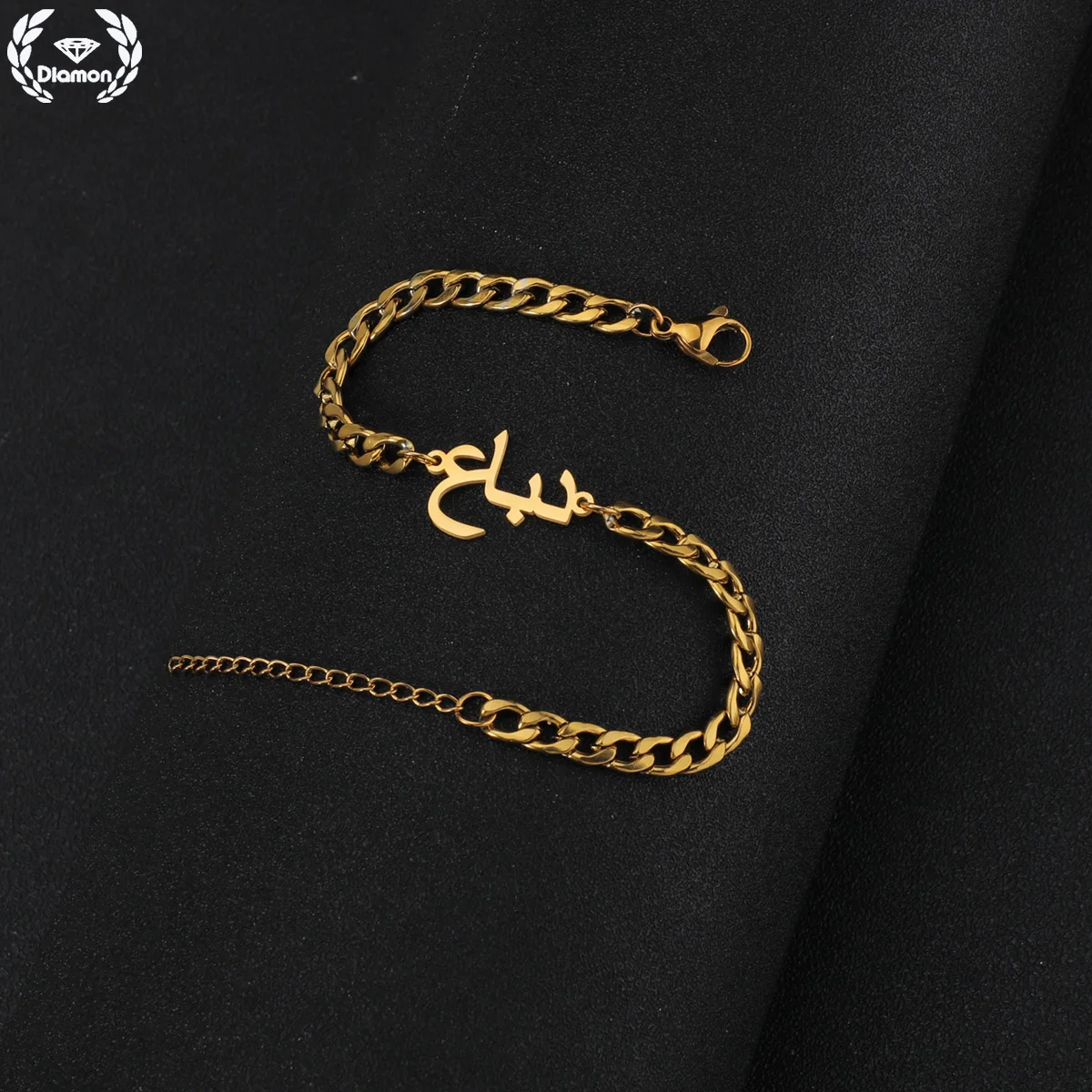 

Diamon 2021 New Custom Arabic Name Bracelets For Women Stainless Steel NK Chain Couple Bangles Personalized Islamic Jewelry Gift