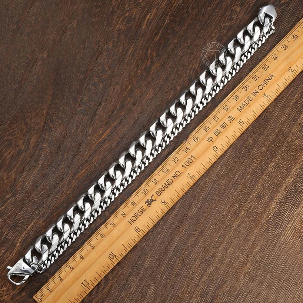 Мужской браслет в стиле хип хоп с двойной цепочкой серебряного цвета из