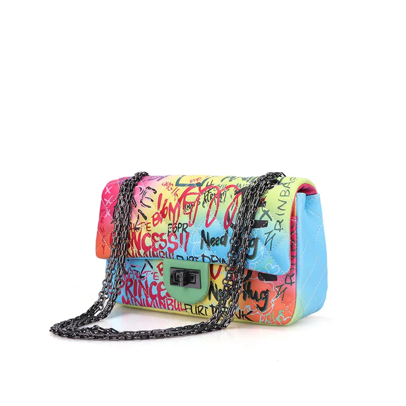 

Сумка в европейском и американском стиле с граффити, женская новая маленькая квадратная сумка карамельных цветов, модная сумка-мессенджер ...