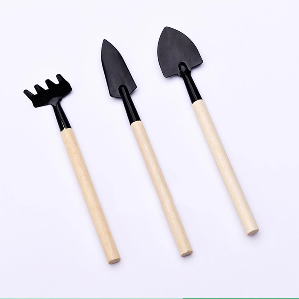 

3 PCS Shovel Rake Spade Wood Handle Metal Head Tiny Indoor Garden Tool for Garden Plants Care