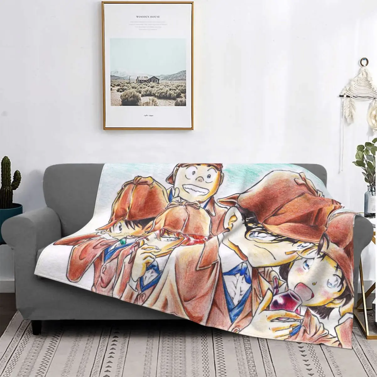 

Detective Conan Blanket Fleece Spring/Autumn Reasoning Japanese Anime Multi-function Warm Throw Blanket for Bed Travel Bedspread