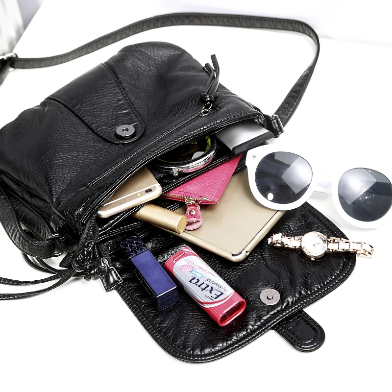 

Soft leather Women Messenger bag casual women's shoulder Crossbody bag female handbag Black bolsa feminina girl bag