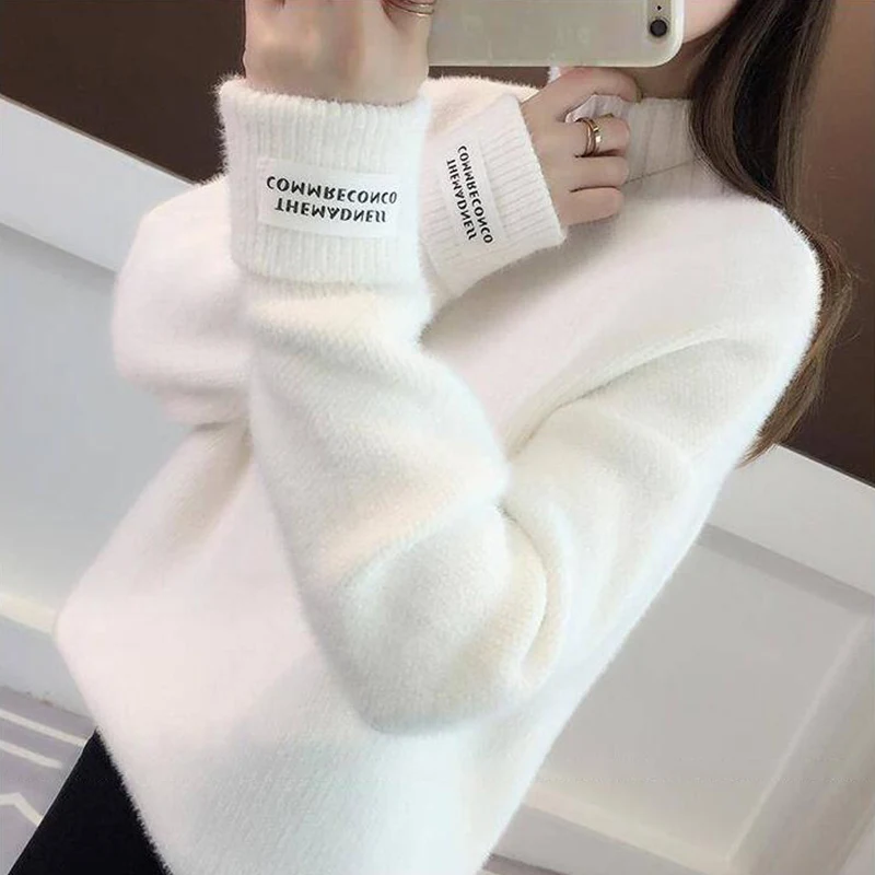 Knitted Warm Sweater Female For Autumn winter 2020 Ladies Long Sleeve Women Turtleneck Tricot Pullover Blue Jumper | Женская одежда
