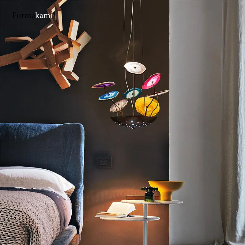 Современный Агат Ретро светодиодный подвесной светильник Гостиная Золотая