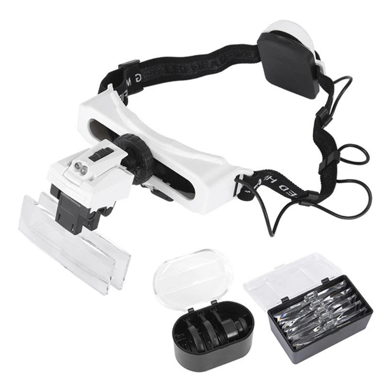 

Head Mounted Magnifier Eyewear Loupe LED Light Helmet 1X-20X Magnifying Glass