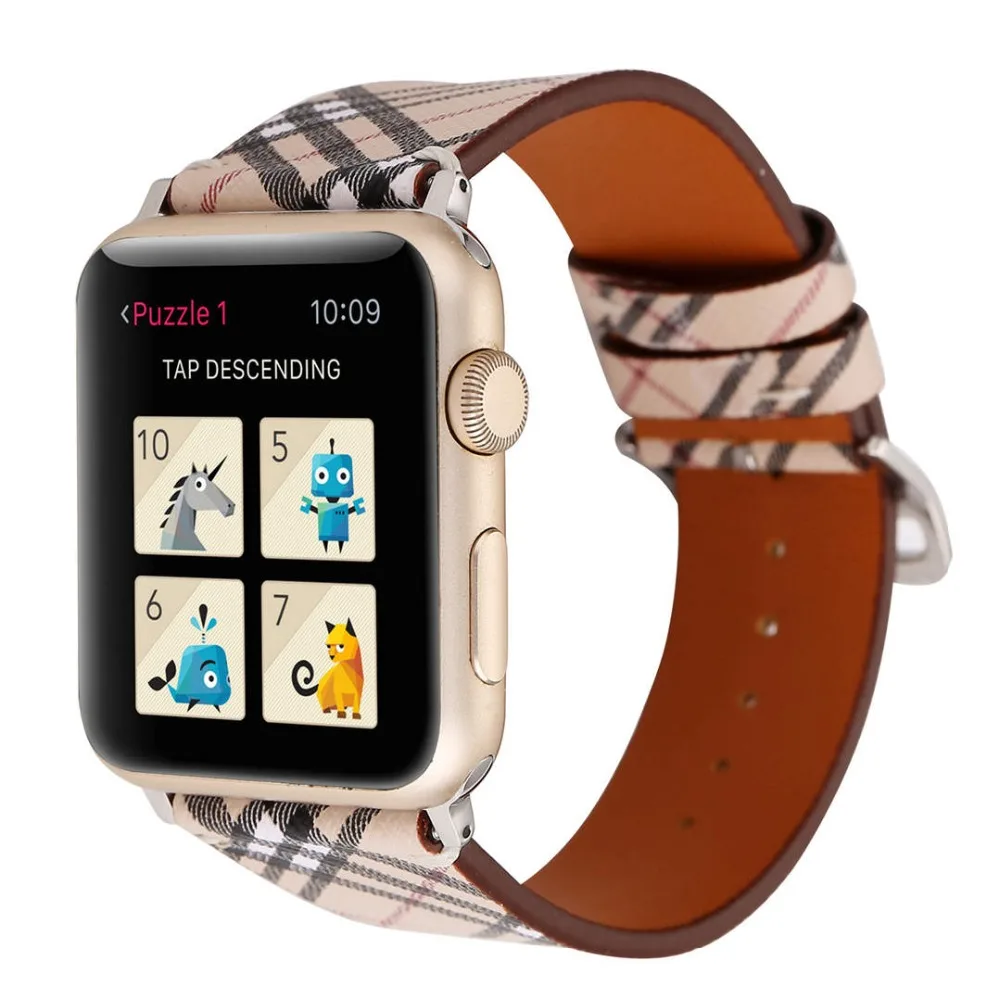Ремешок из натуральной кожи для iwatch 5 4 3 2 1 ремешок для Apple Watch 38 мм 42 мм 40 мм 44 мм модный клетчатый браслет для часов